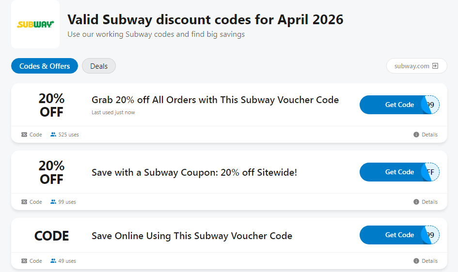 subway coupon code uk